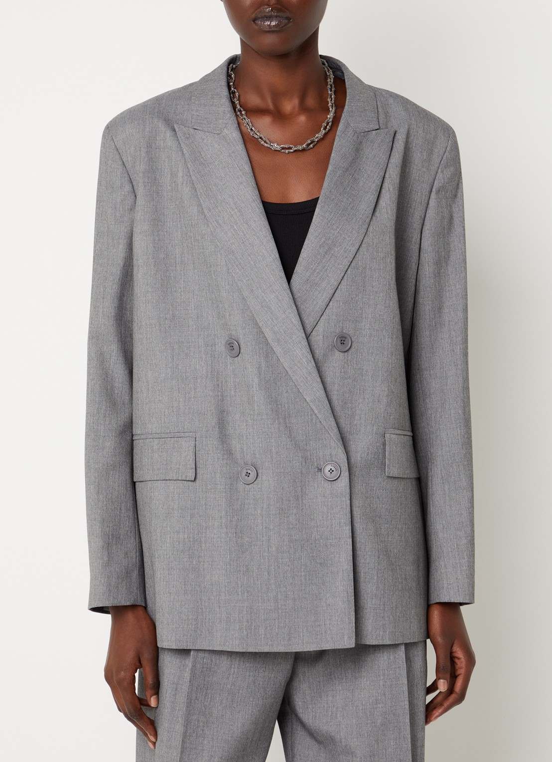 ba&sh Claro blazer in wolblend met klepzakken - detail grijsmele