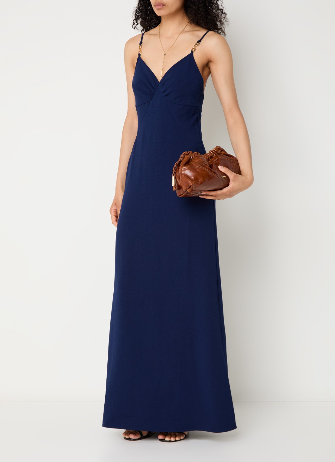 ba&sh Clash maxi jurk met spaghettibandjes - detail 4 donkerblauw
