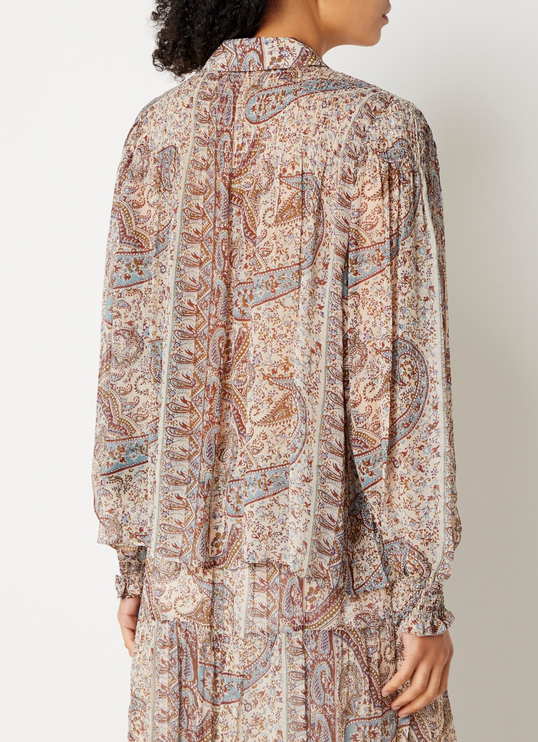 ba&sh Cleo blouse met print - achterkant 3 beige