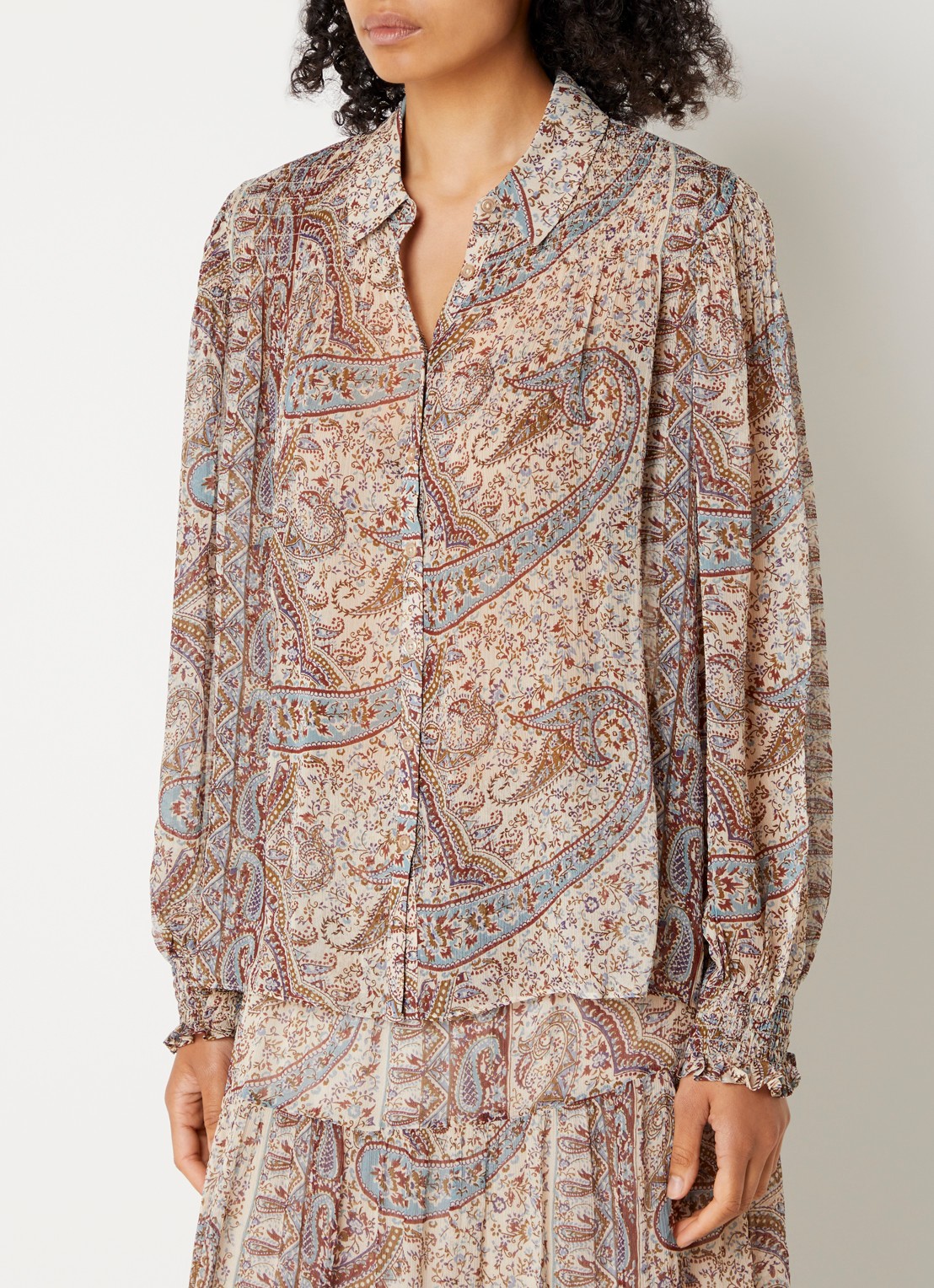 ba&sh Cleo blouse met print - detail 4 beige