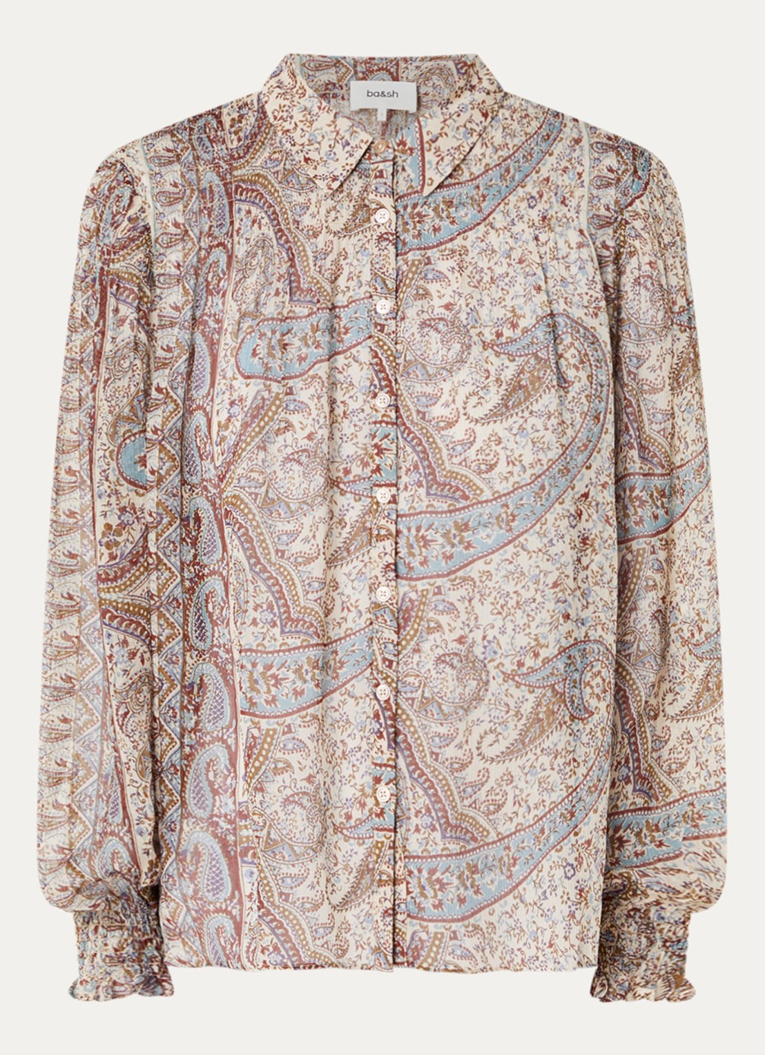 ba&sh Cleo blouse met print - voorkant beige