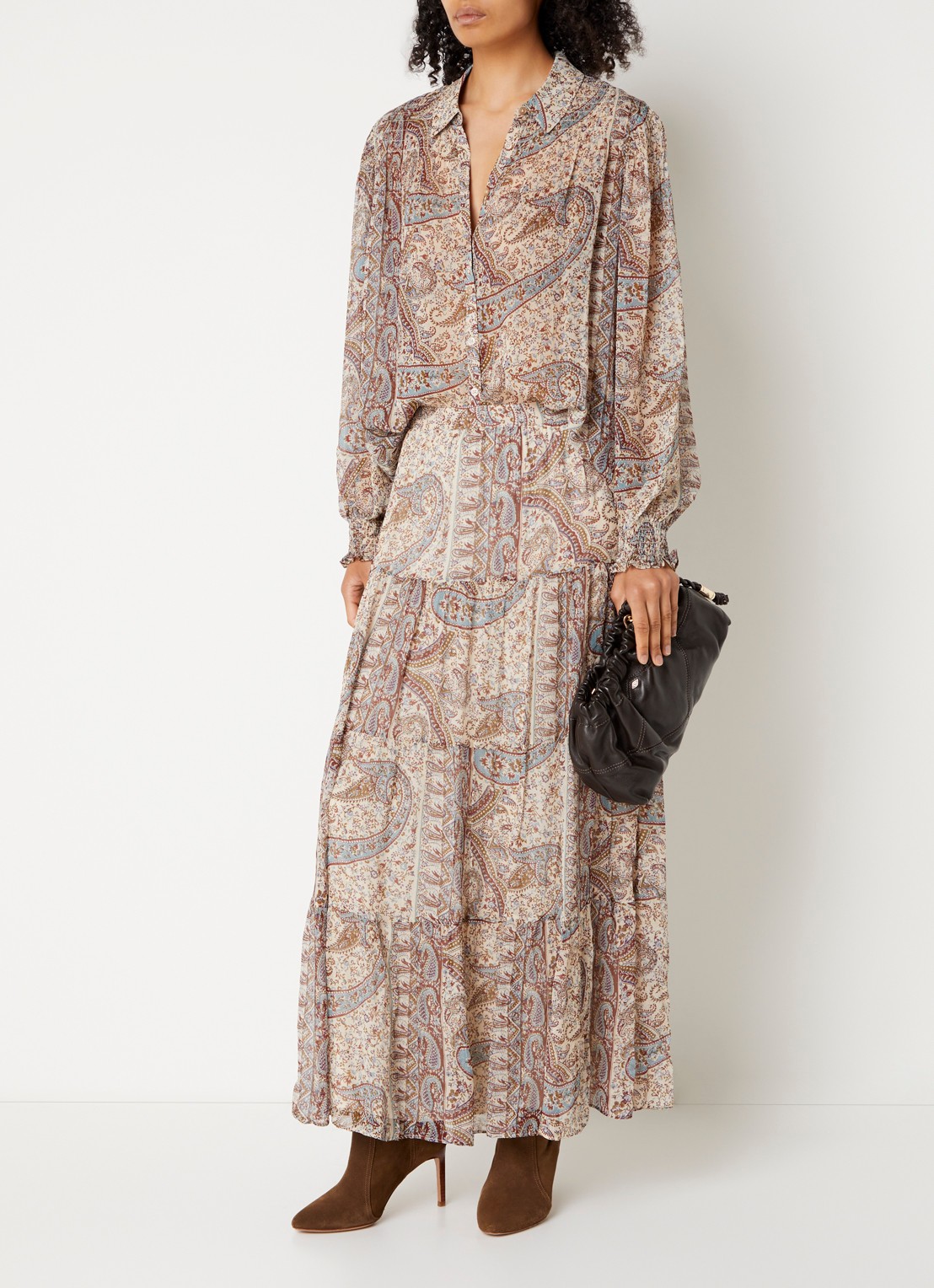 ba&sh Cleo blouse met print - voorkant 2 beige