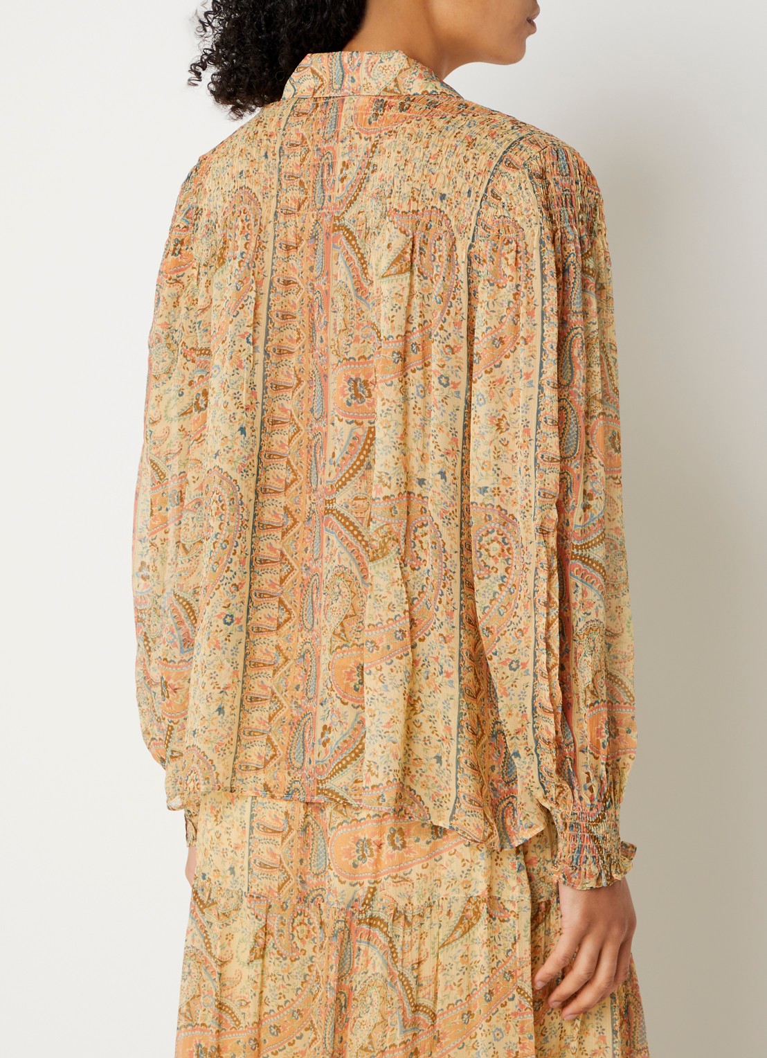 ba&sh Cleo blouse met print - achterkant 3 camel