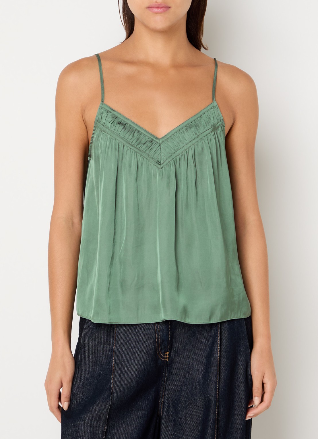 ba&sh Clovis top met spaghetti bandjes en glanzende finish  - detail 3 khaki