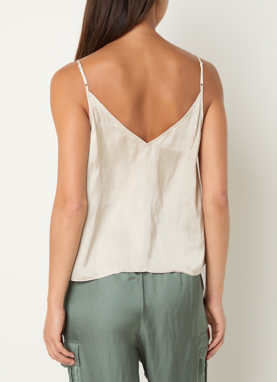 ba&sh Clovis top met spaghetti bandjes en glanzende finish  - achterkant 4 beige