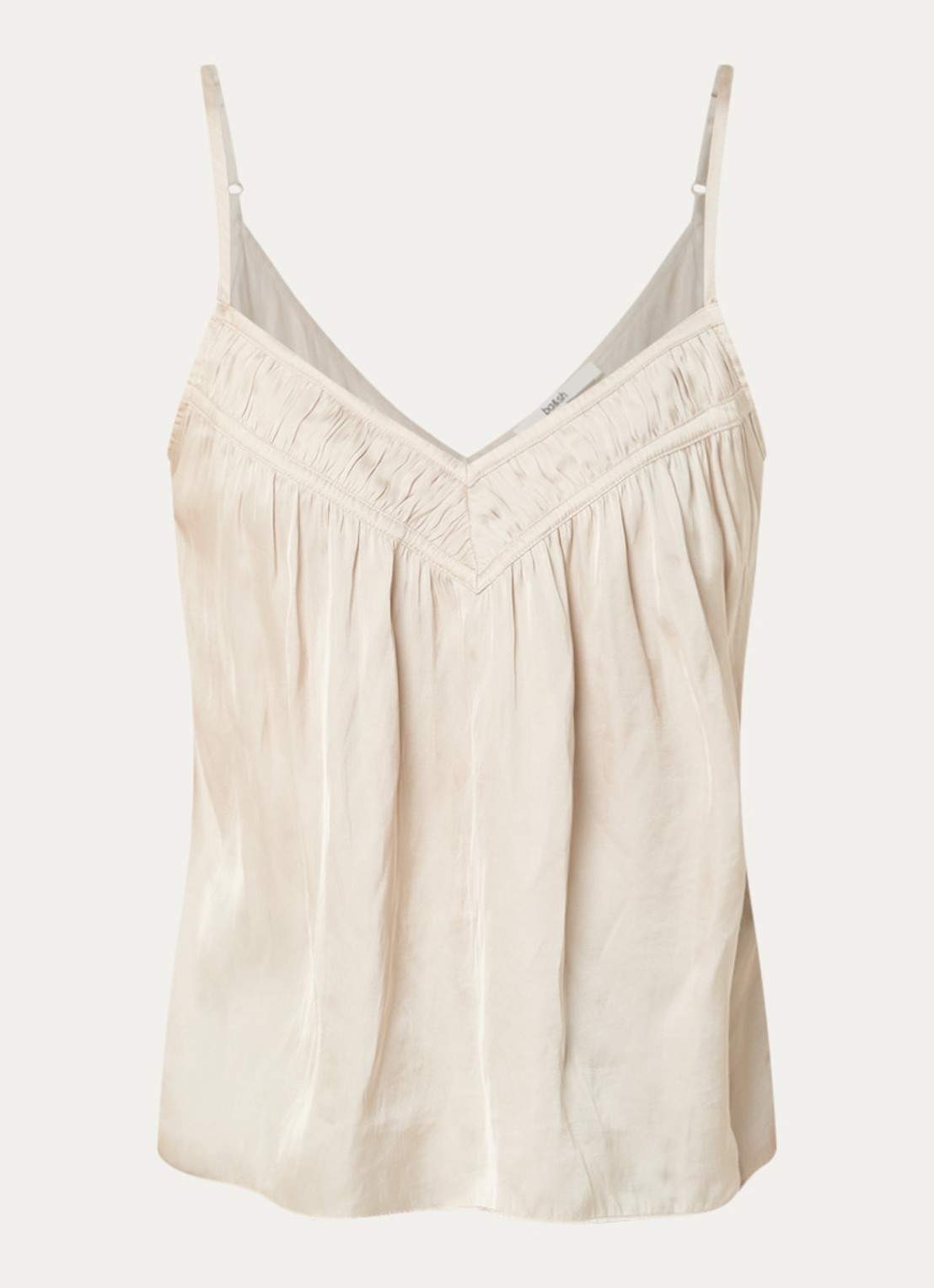 ba&sh Clovis top met spaghetti bandjes en glanzende finish  - voorkant 2 beige