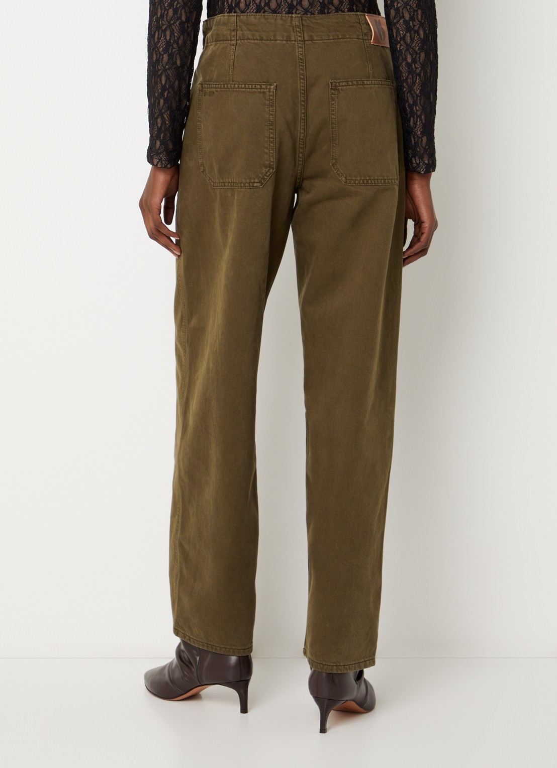 ba&sh Cocy mid waist straight fit jeans met steekzakken - achterkant bronsgroen
