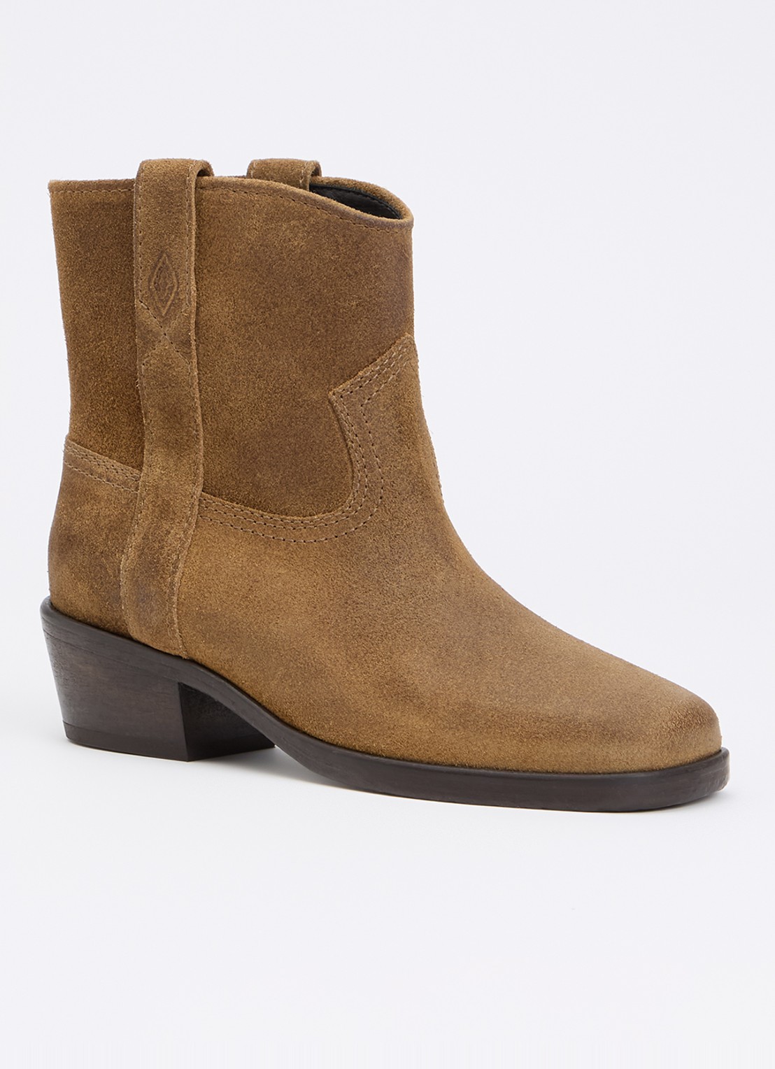 ba&sh Cody enkellaarsje van suède - voorkant beige