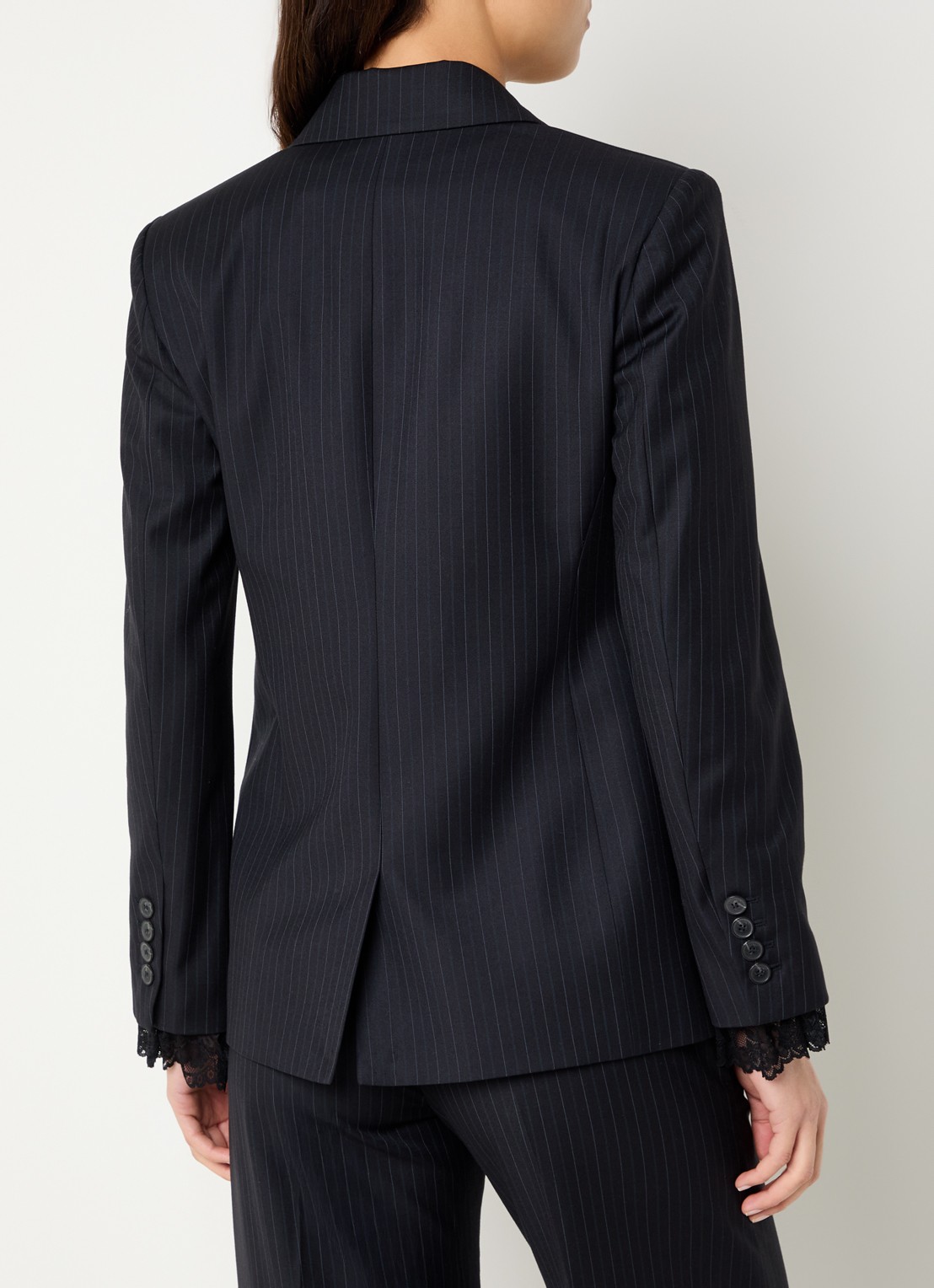 ba&sh Coline double-breasted blazer in wolbend met krijtstreep  - achterkant donkerblauw