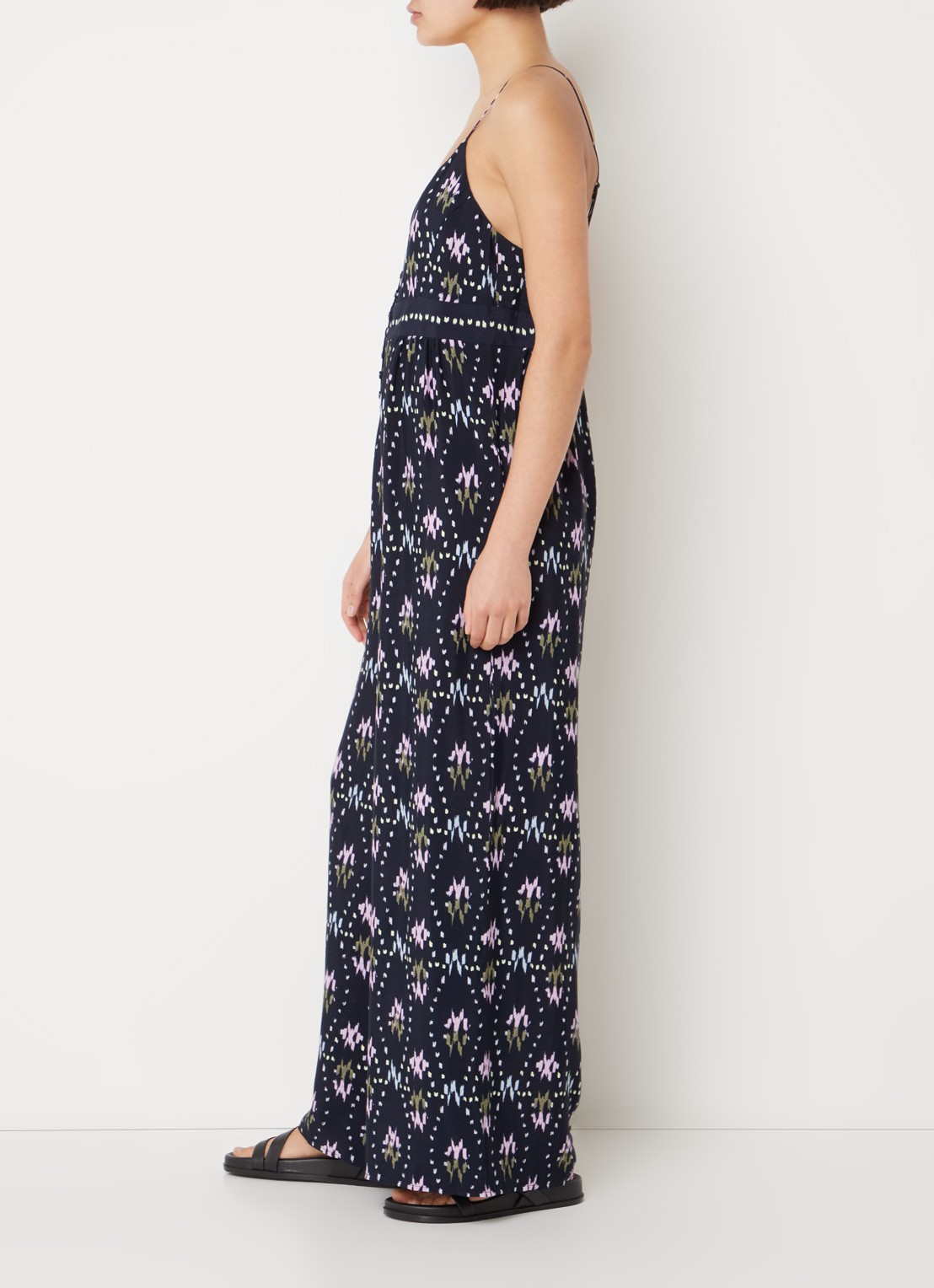 ba&sh Combinaison wide fit jumpsuit met print - voorkant 3 donkerblauw