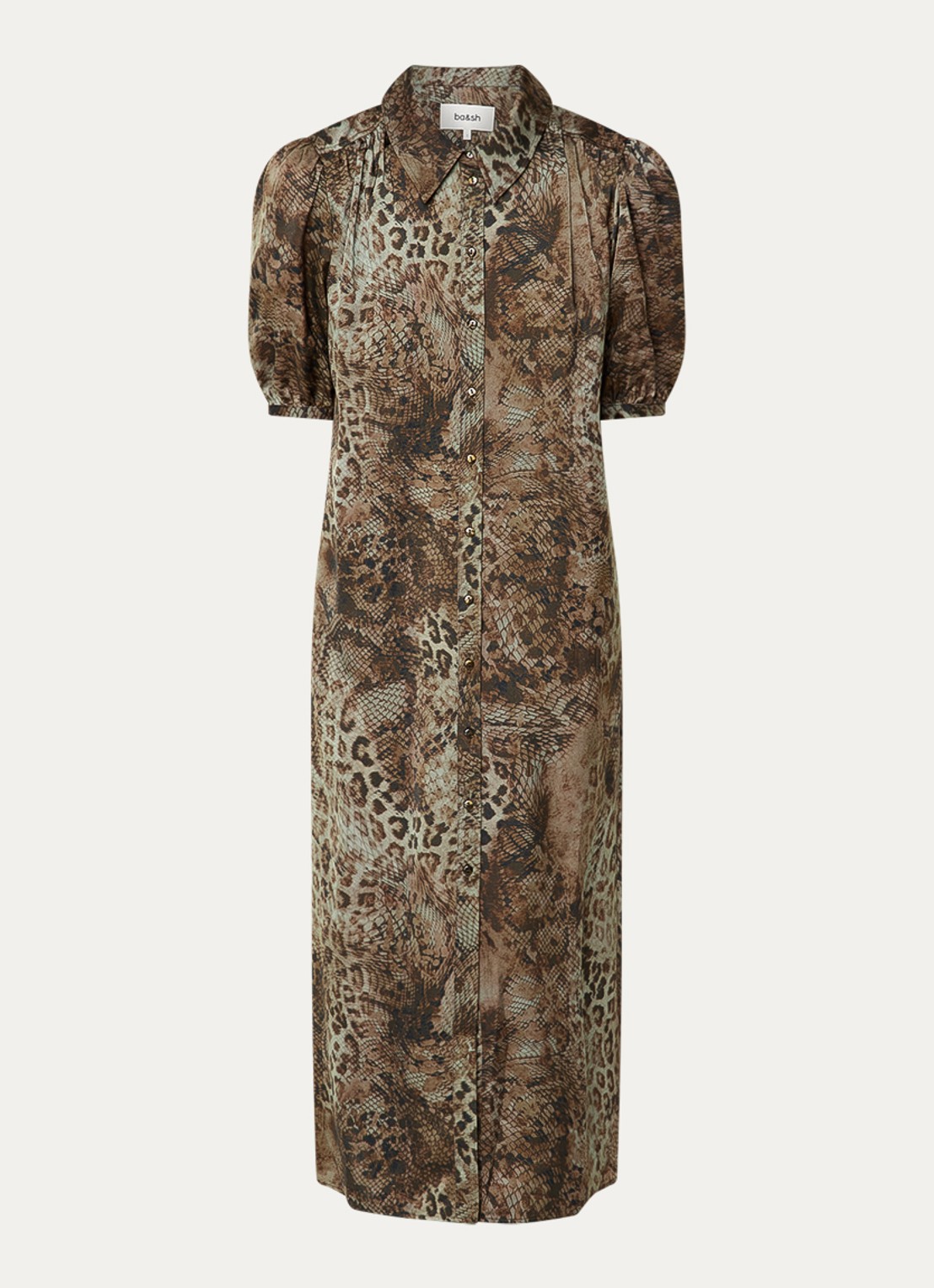 ba&sh Corma midi blousejurk met print - voorkant 2 bruin