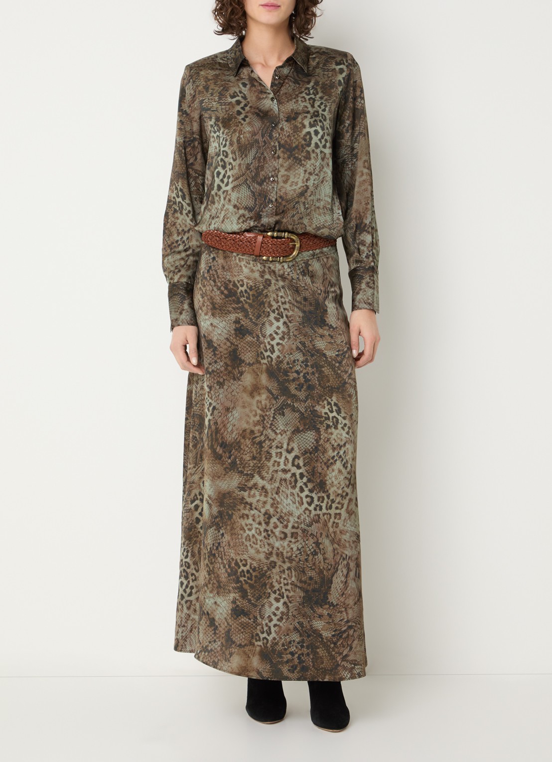 ba&sh Cornelia blouse met dierenprint - voorkant 2 khaki