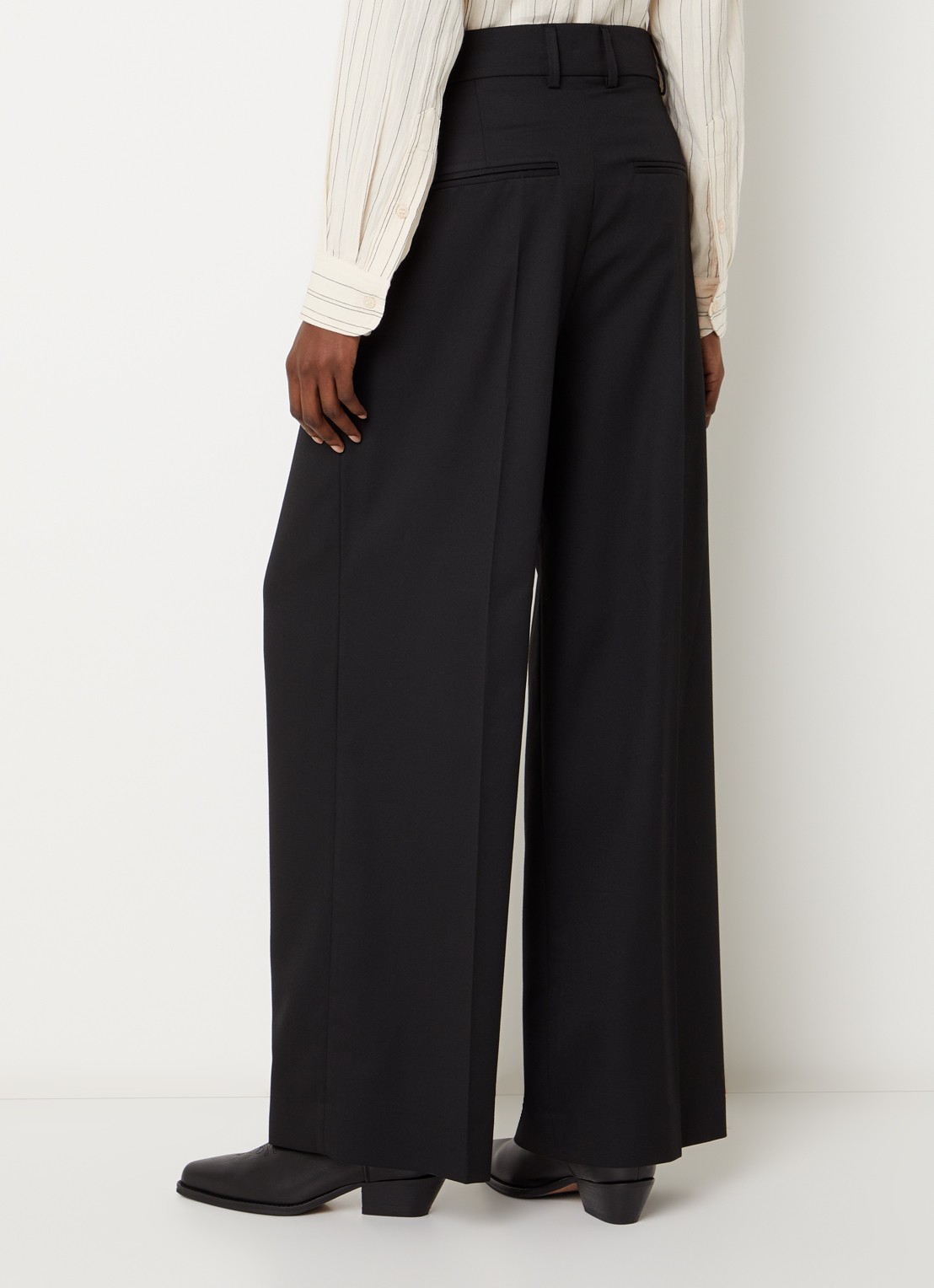 ba&sh Cravy high waist wide fit broek in wolblend - achterkant zwart