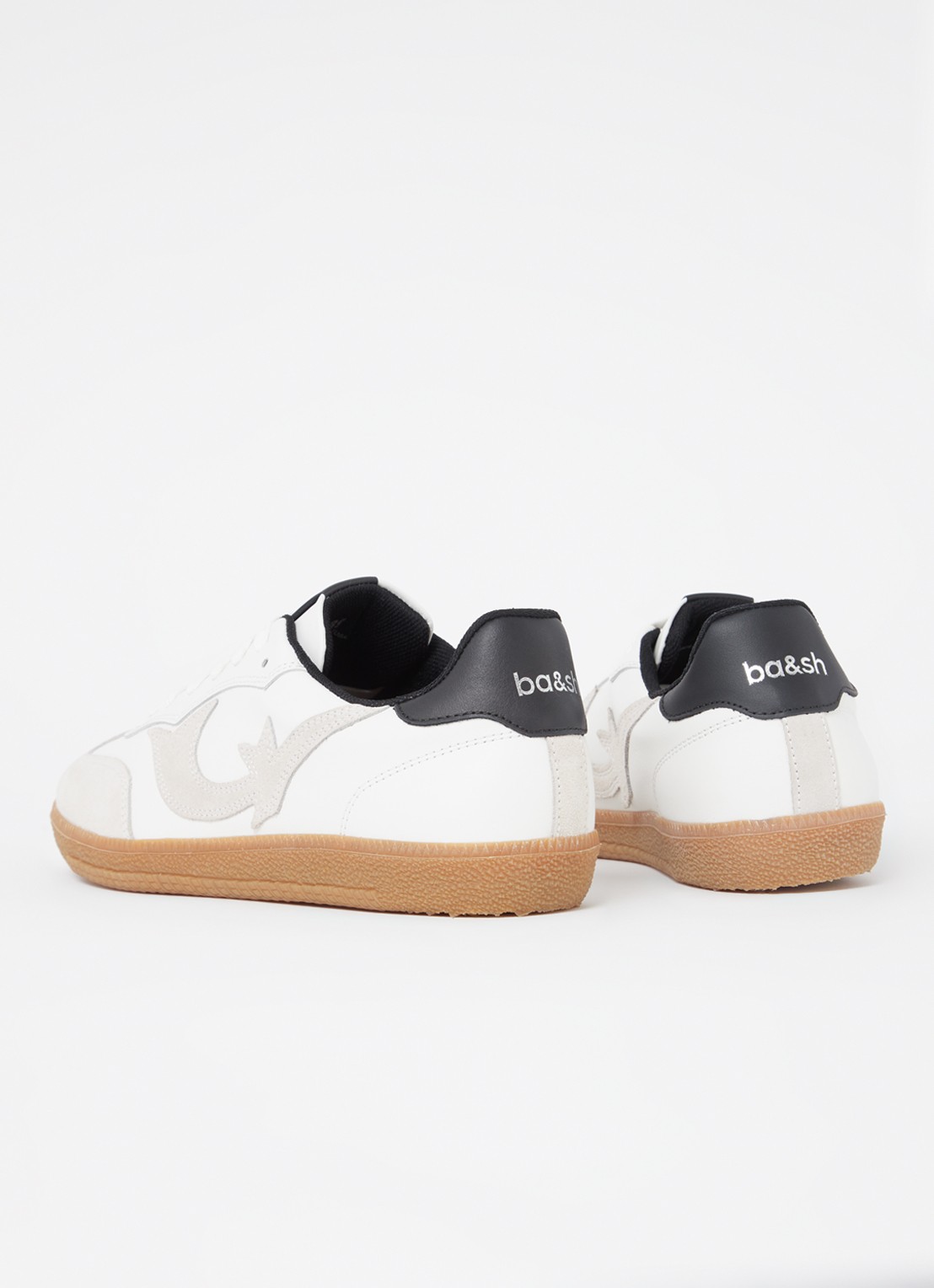 ba&sh Crew sneaker van leer met suède details - achterkant gebroken wit