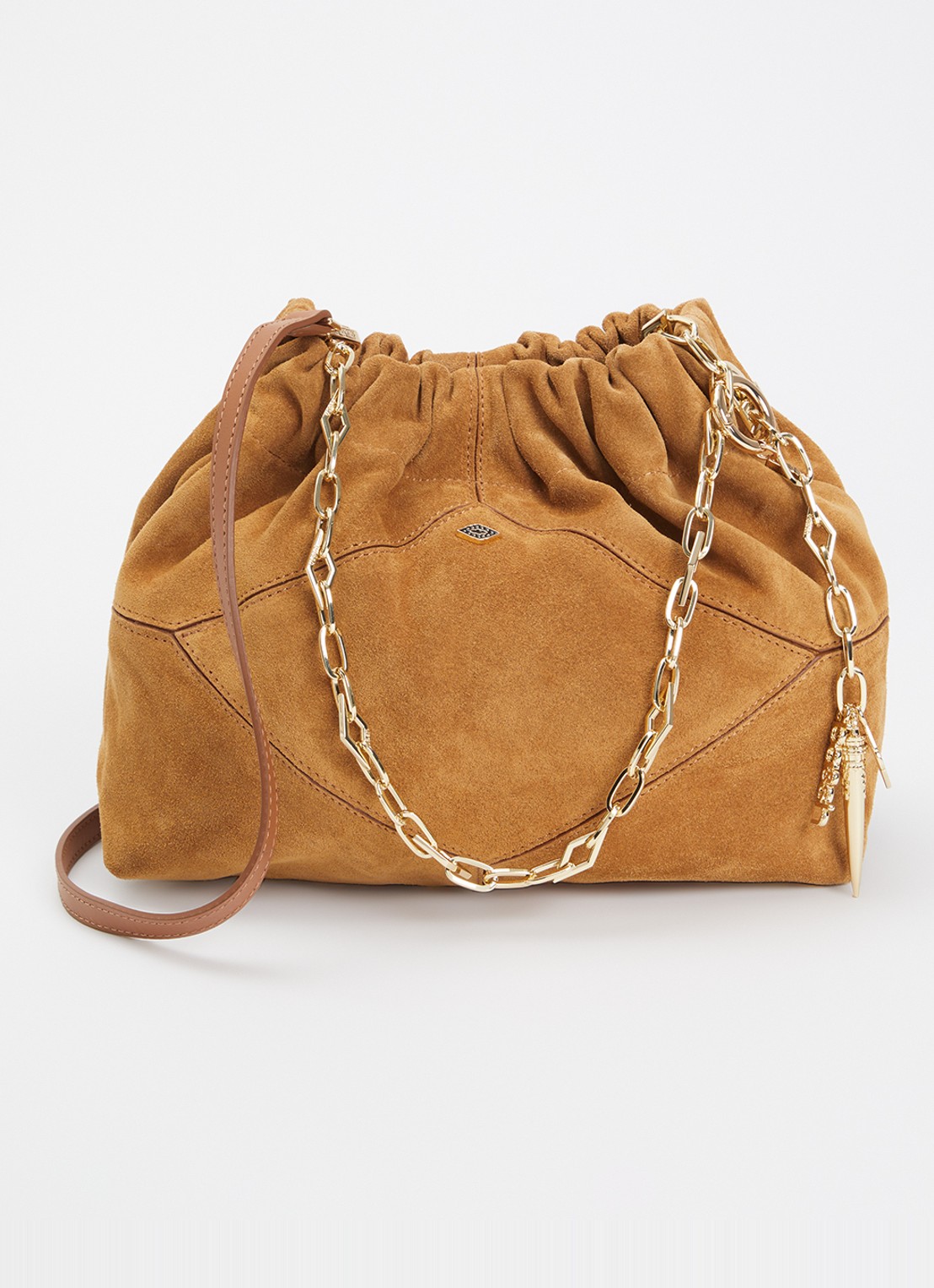 ba&sh Crossbodytas van suède - voorkant camel