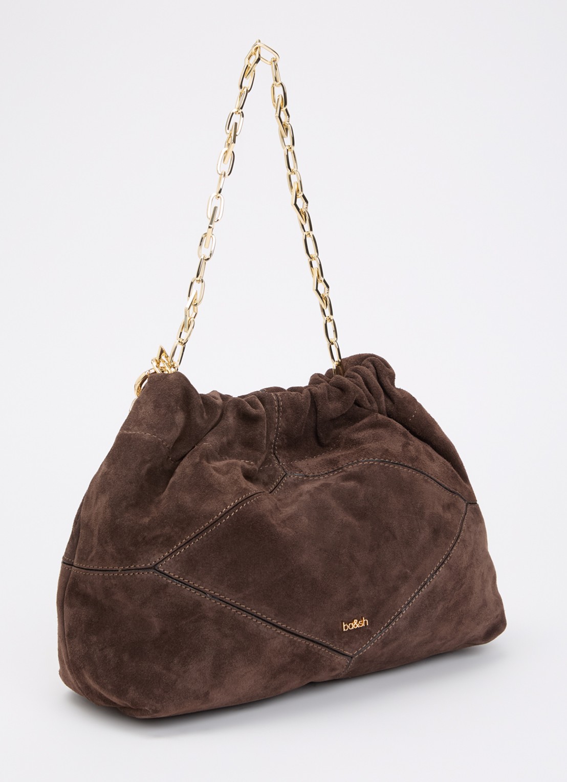 ba&sh Crossbodytas van suède - achterkant donkerbruin
