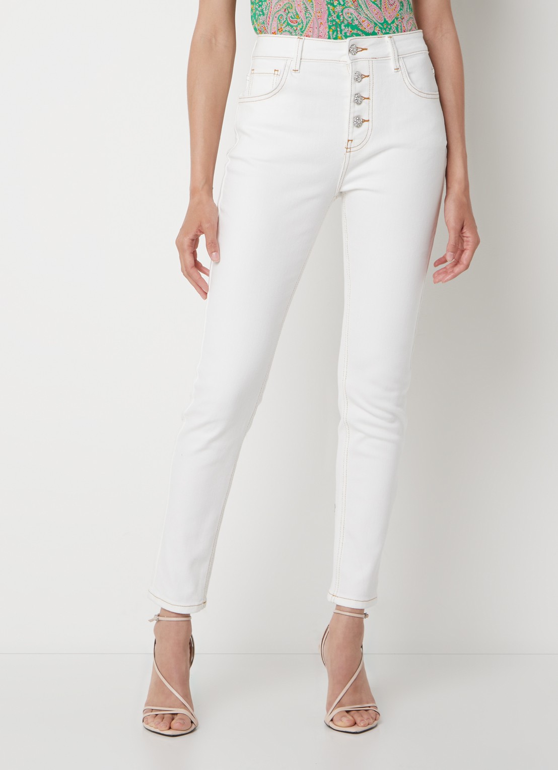 Ba&sh Cscott high waist tapered cropped jeans met stretch - detail 2 gebroken wit