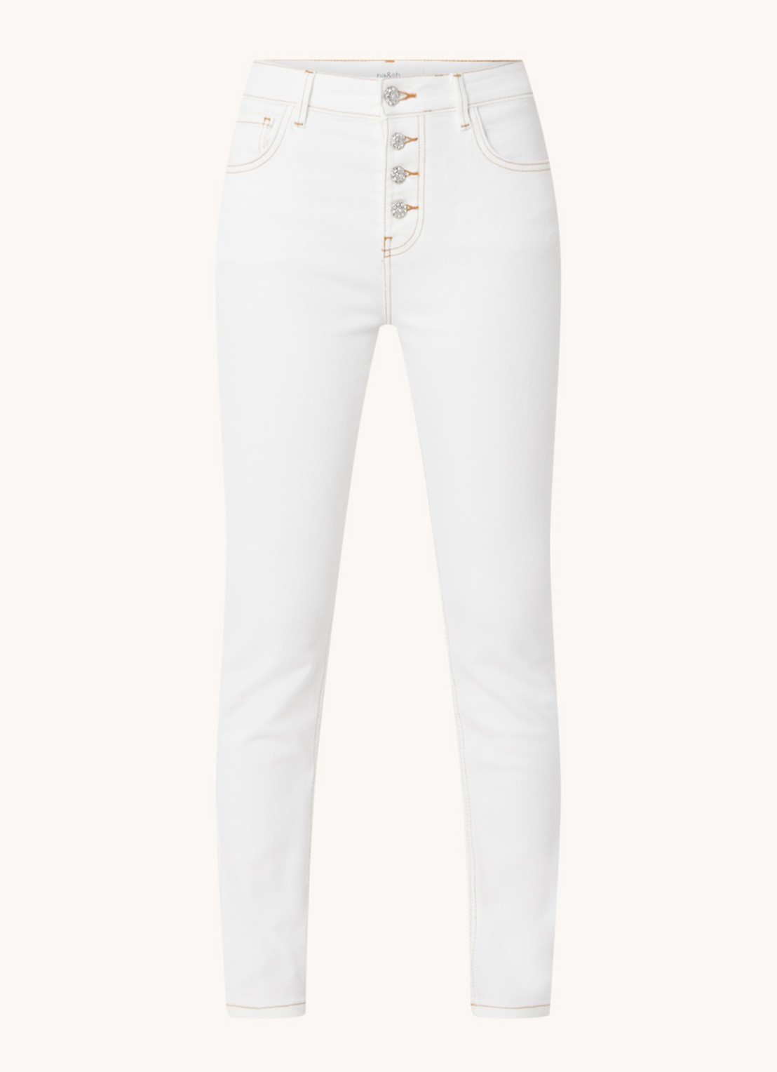 Ba&sh Cscott high waist tapered cropped jeans met stretch - voorkant 4 gebroken wit
