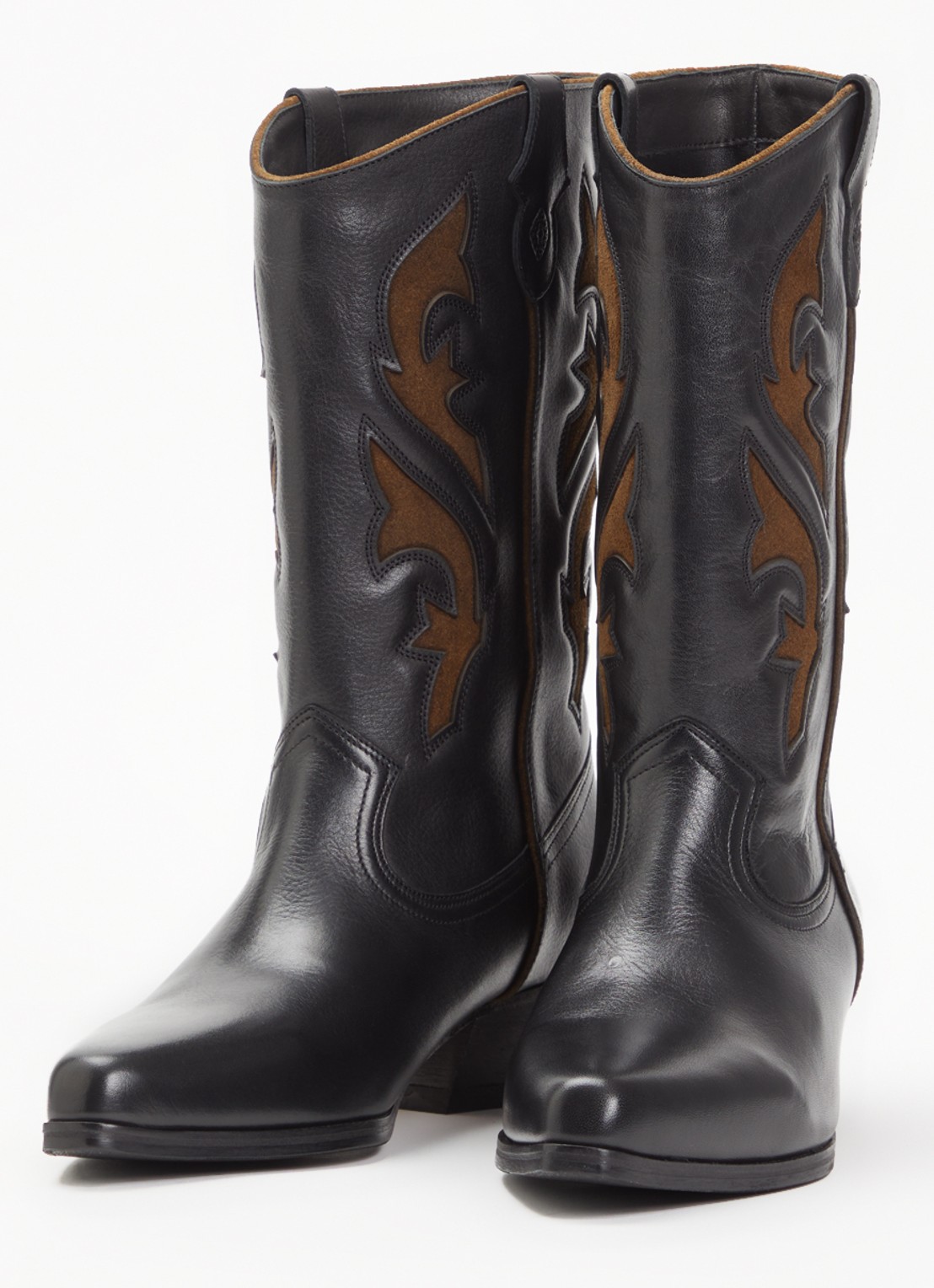 ba&sh Curtis cowboylaars van leer met details van suède - detail zwart