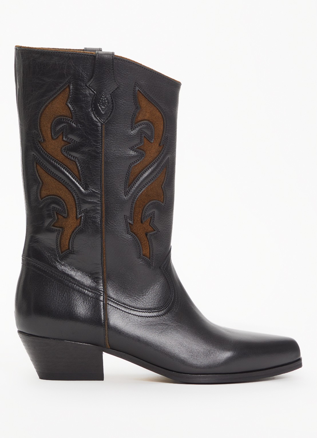 ba&sh Curtis cowboylaars van leer met details van suède - voorkant 4 zwart