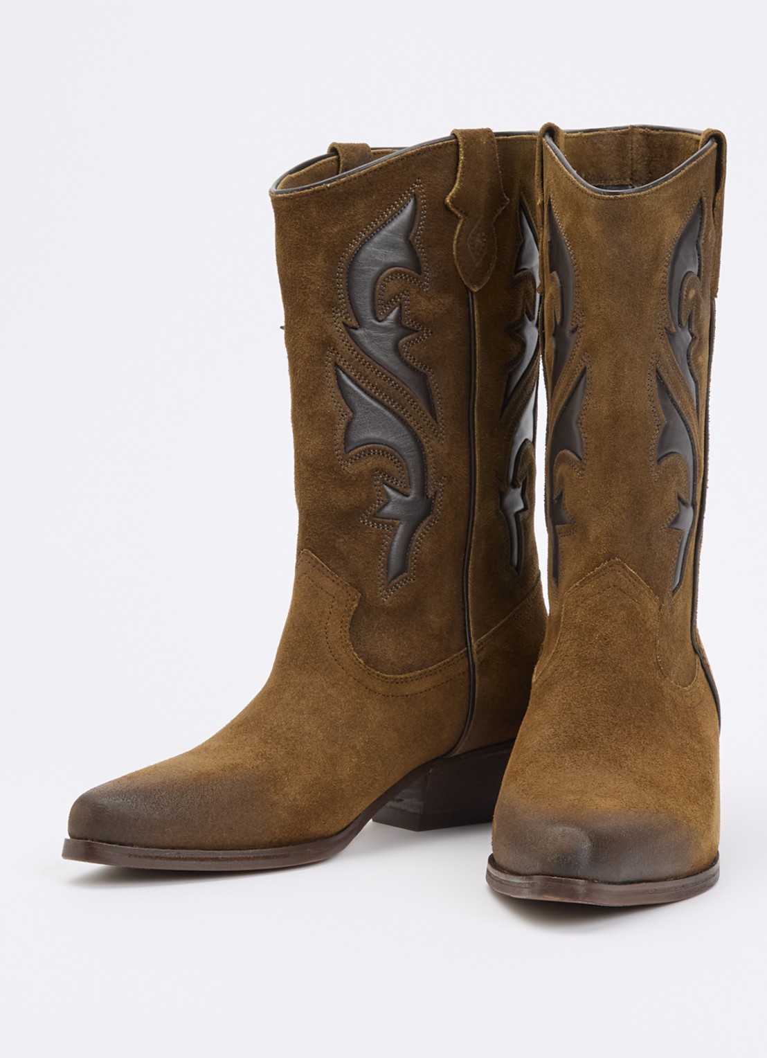 ba&sh Curtis cowboylaars van suède met details van leer - detail bruin