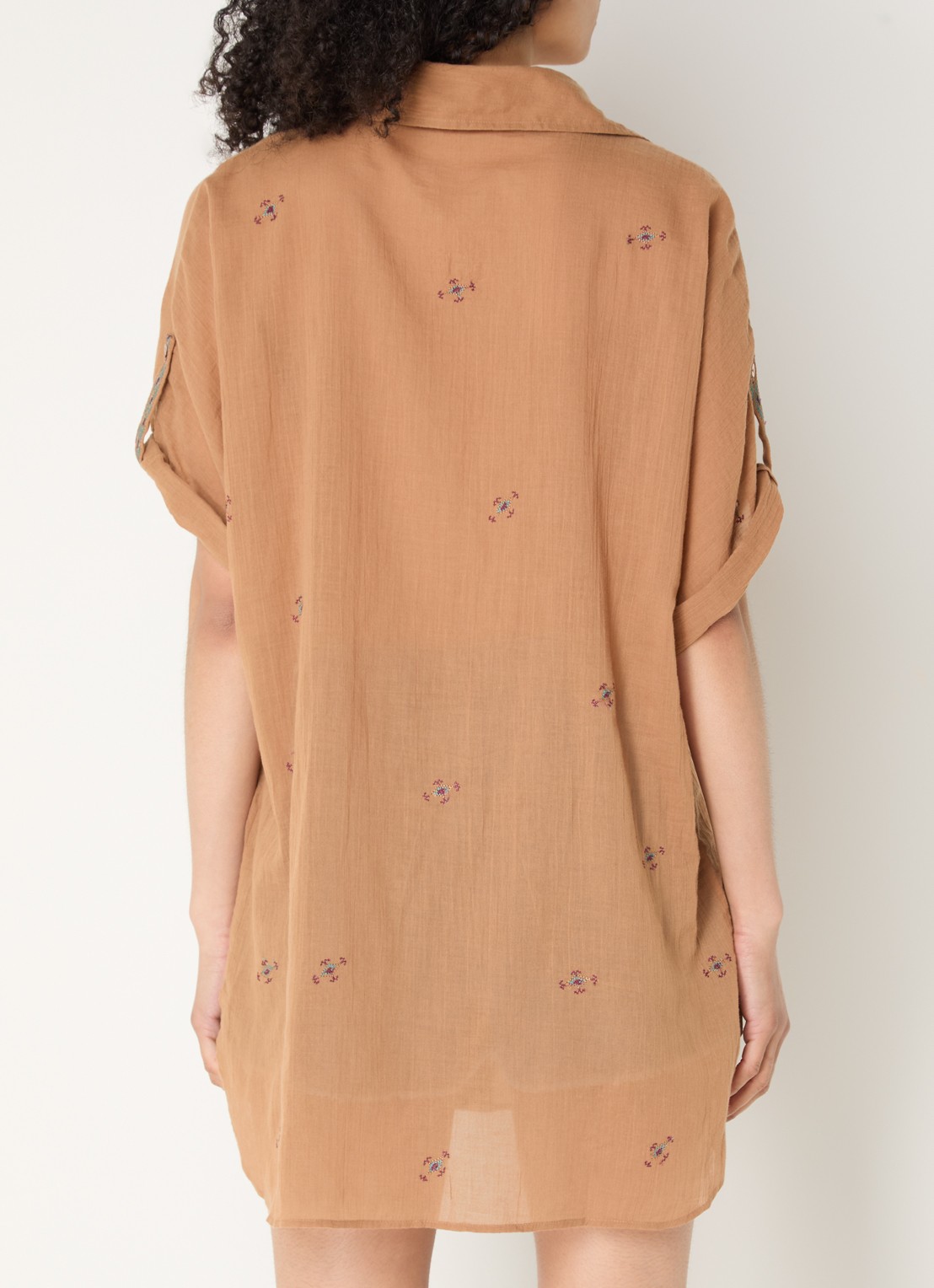 ba&sh Daela mini blousejurk met borduring - achterkant 4 camel