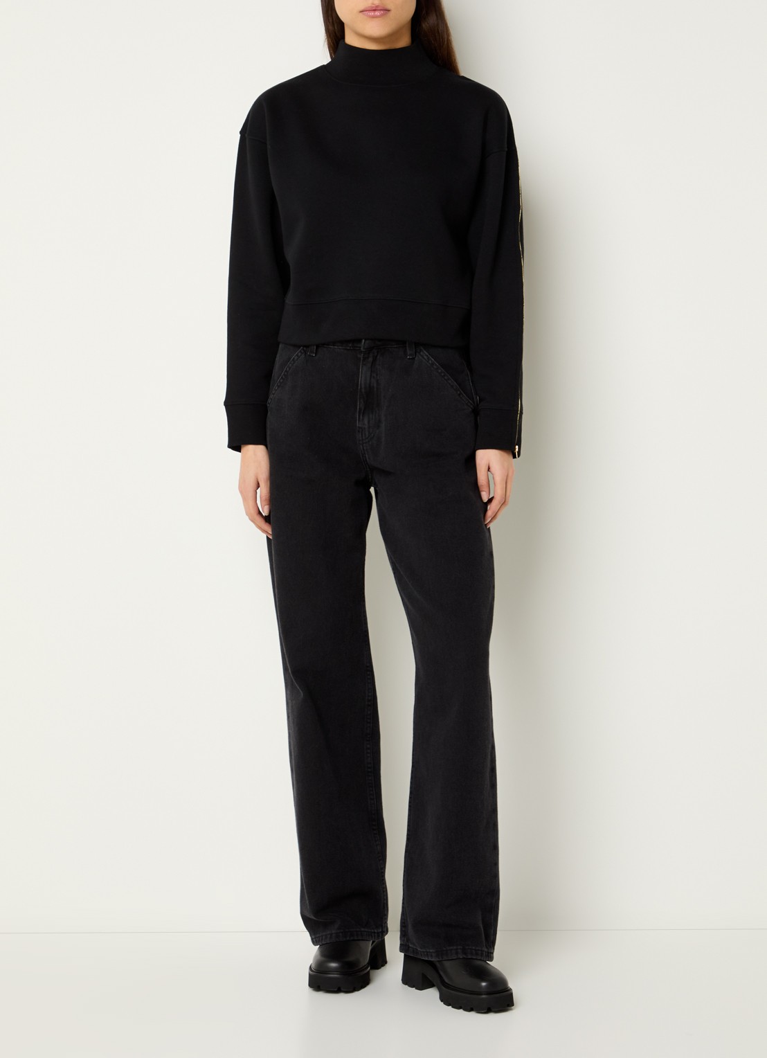 ba&sh Daky sweater met opstaande kraag en ritsdetail - voorkant 4 zwart