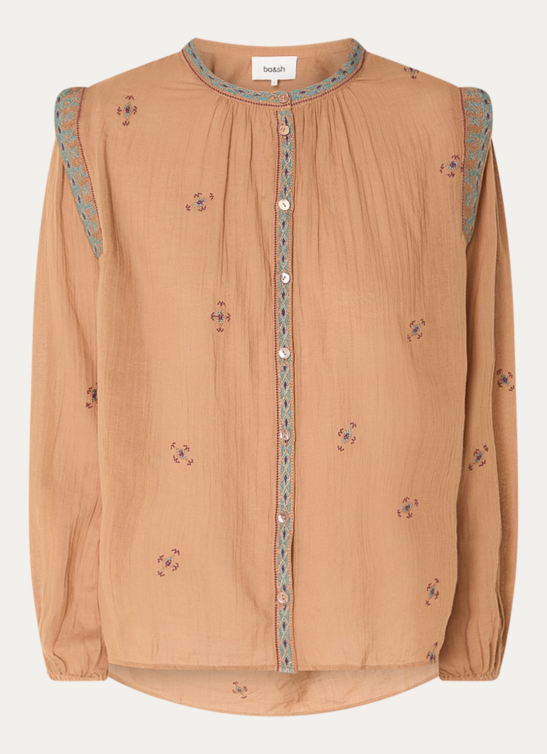 ba&sh Dalila blouse met borduring - voorkant 3 camel