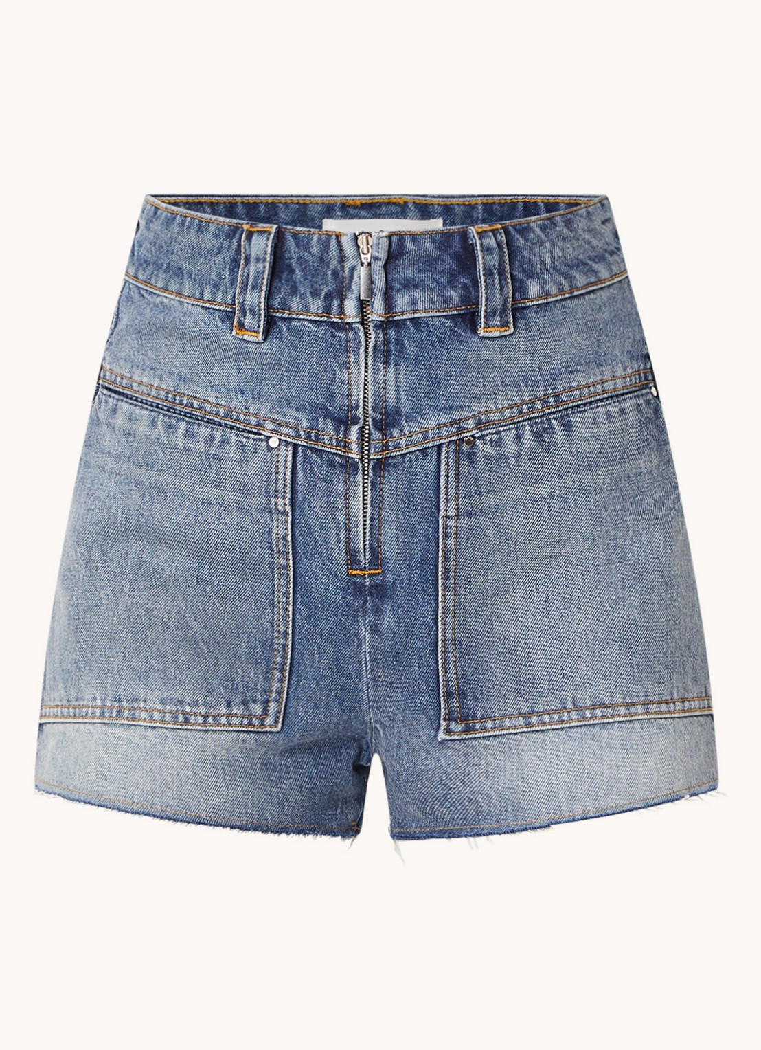 Ba&sh David high waist straight fit korte broek van denim - voorkant 2 indigo