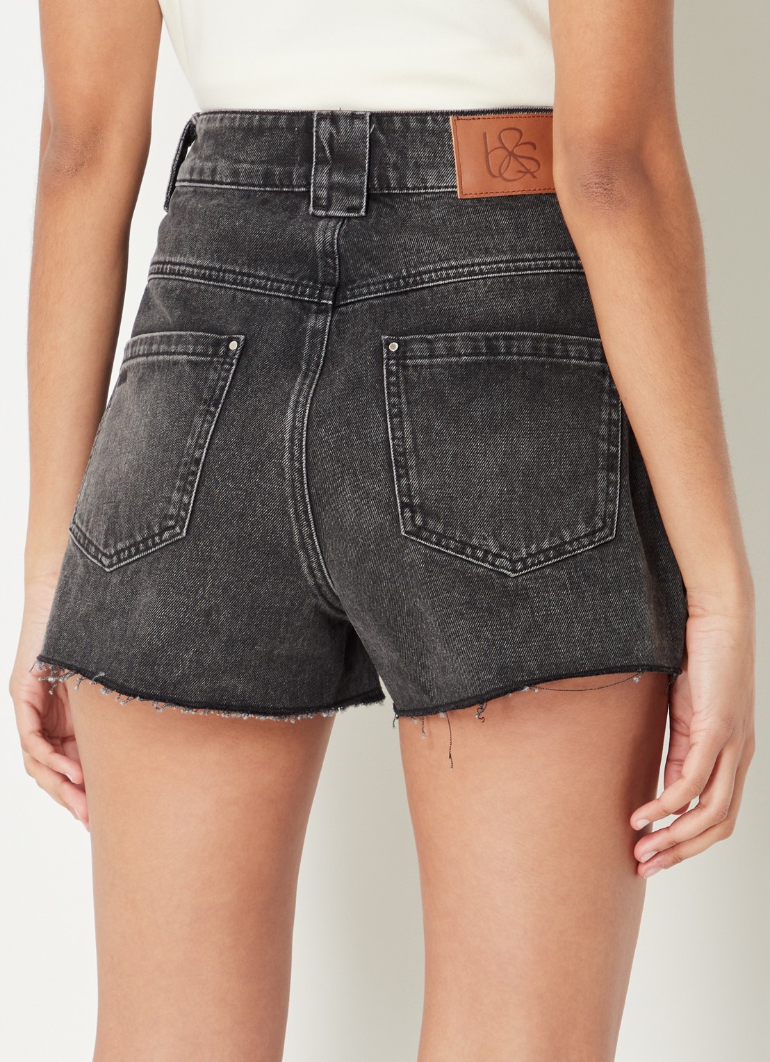 Ba&sh David high waist straight fit korte broek van denim - achterkant antraciet