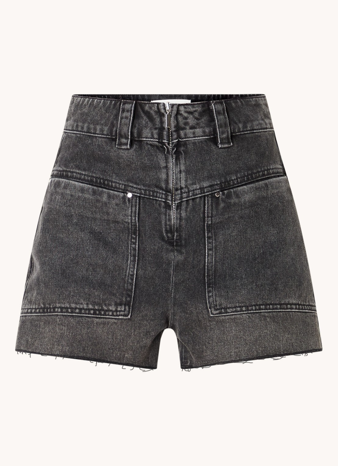 Ba&sh David high waist straight fit korte broek van denim - voorkant 3 antraciet