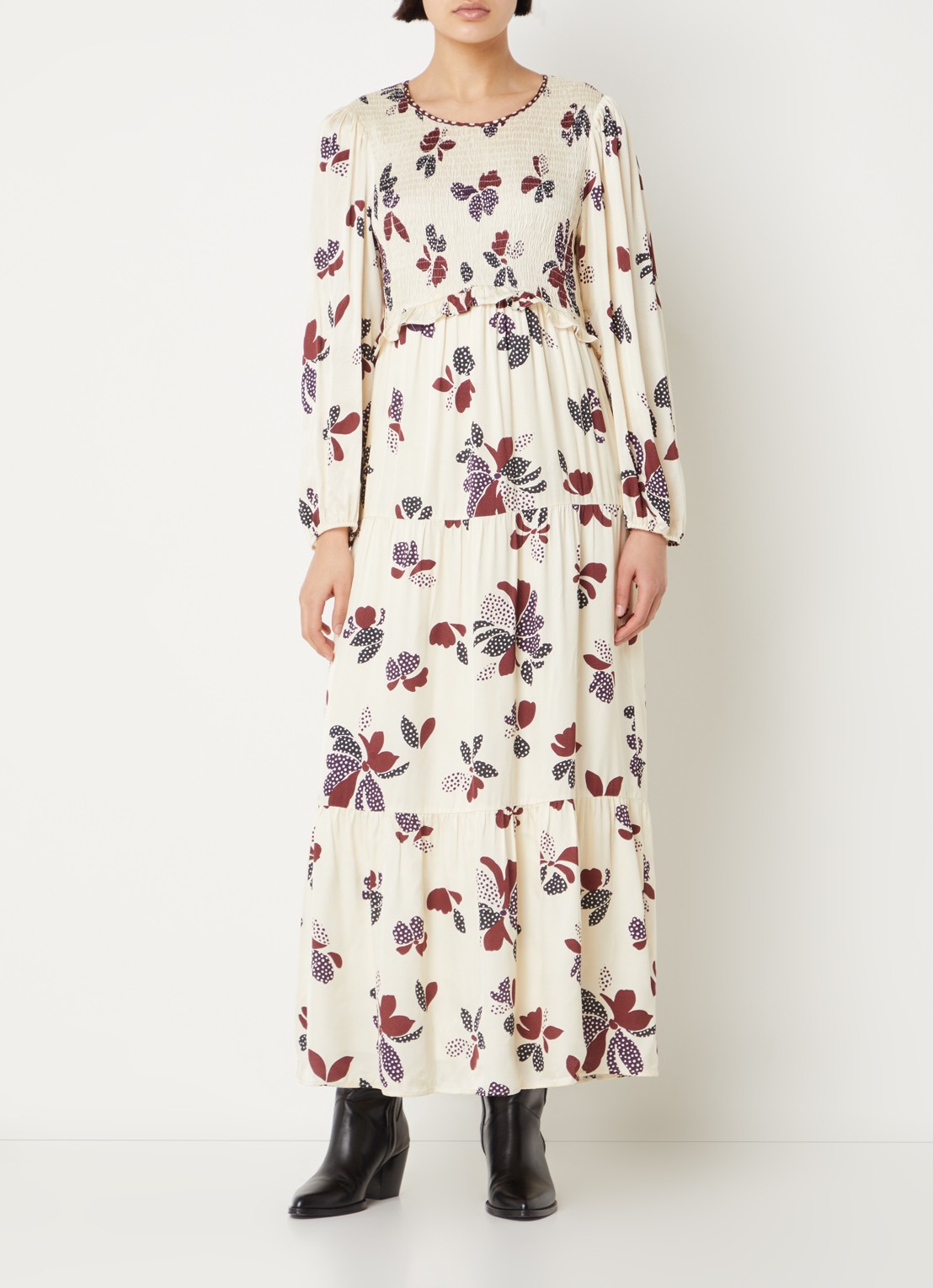 ba&sh Daya maxi jurk met print - detail 2 gebroken wit