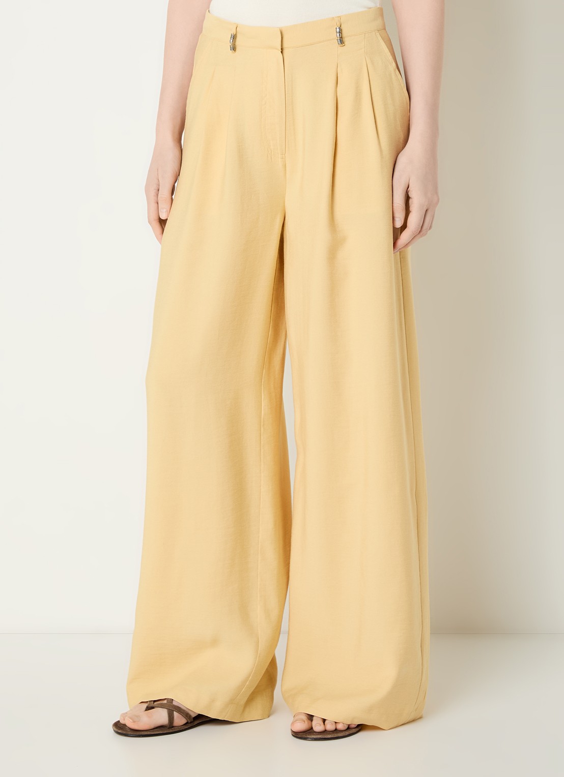 ba&sh Deana high waist wide leg pantalon met steekzakken - detail 4 geel