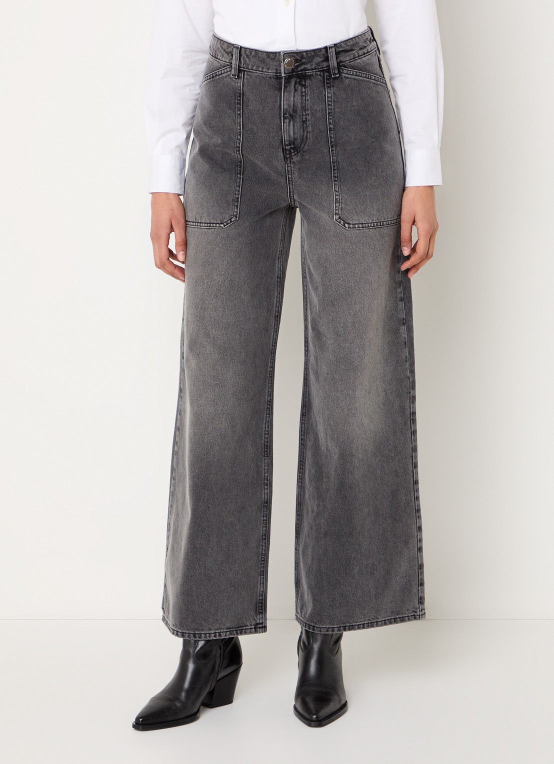 ba&sh Dellou high waist wide jeans met gekleurde wassing - detail 4 middengrijs