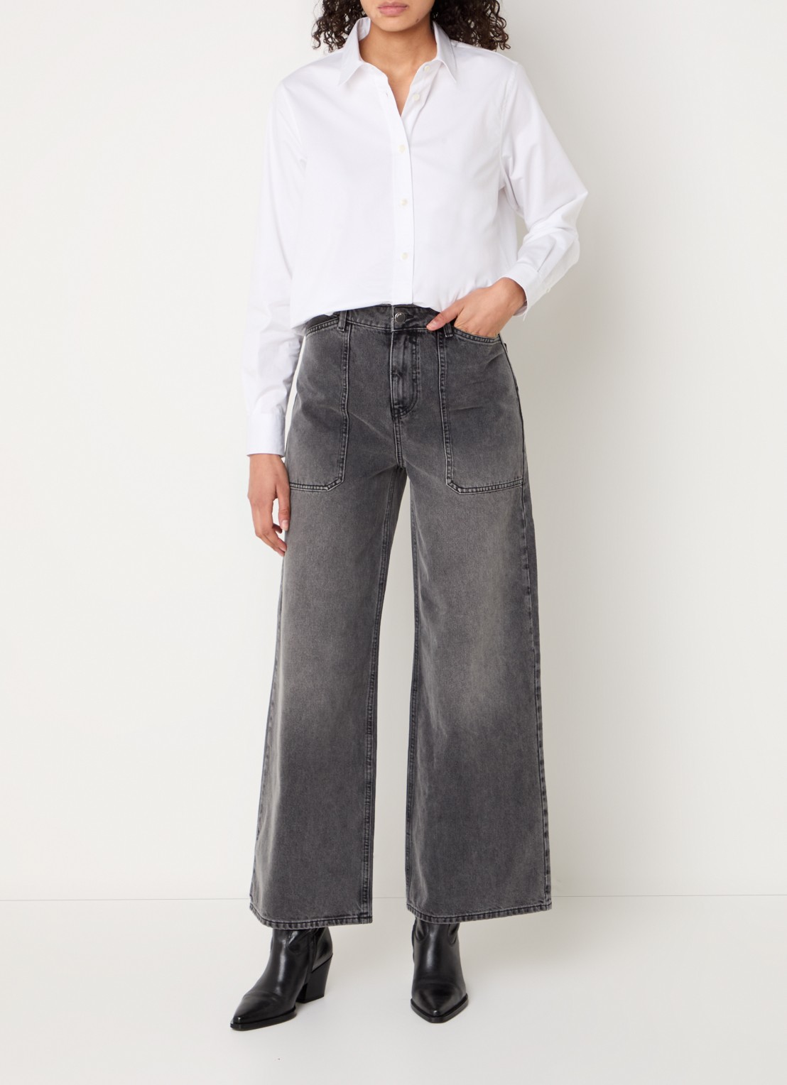 ba&sh Dellou high waist wide jeans met gekleurde wassing - voorkant 3 middengrijs