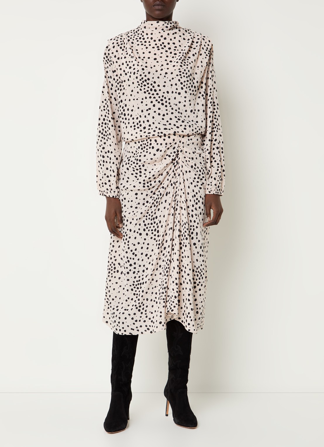 ba&sh Delphine top met stippenprint en asymmetrisch detail - voorkant 3 gebroken wit