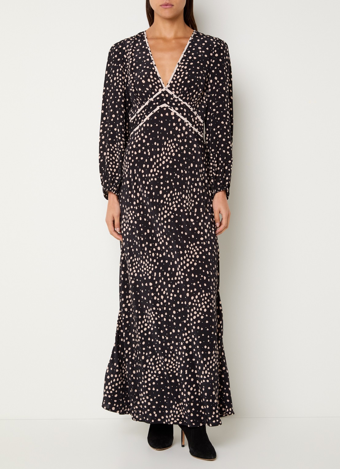 ba&sh Derby maxi tuniekjurk met stippenprint - detail 4 zwart