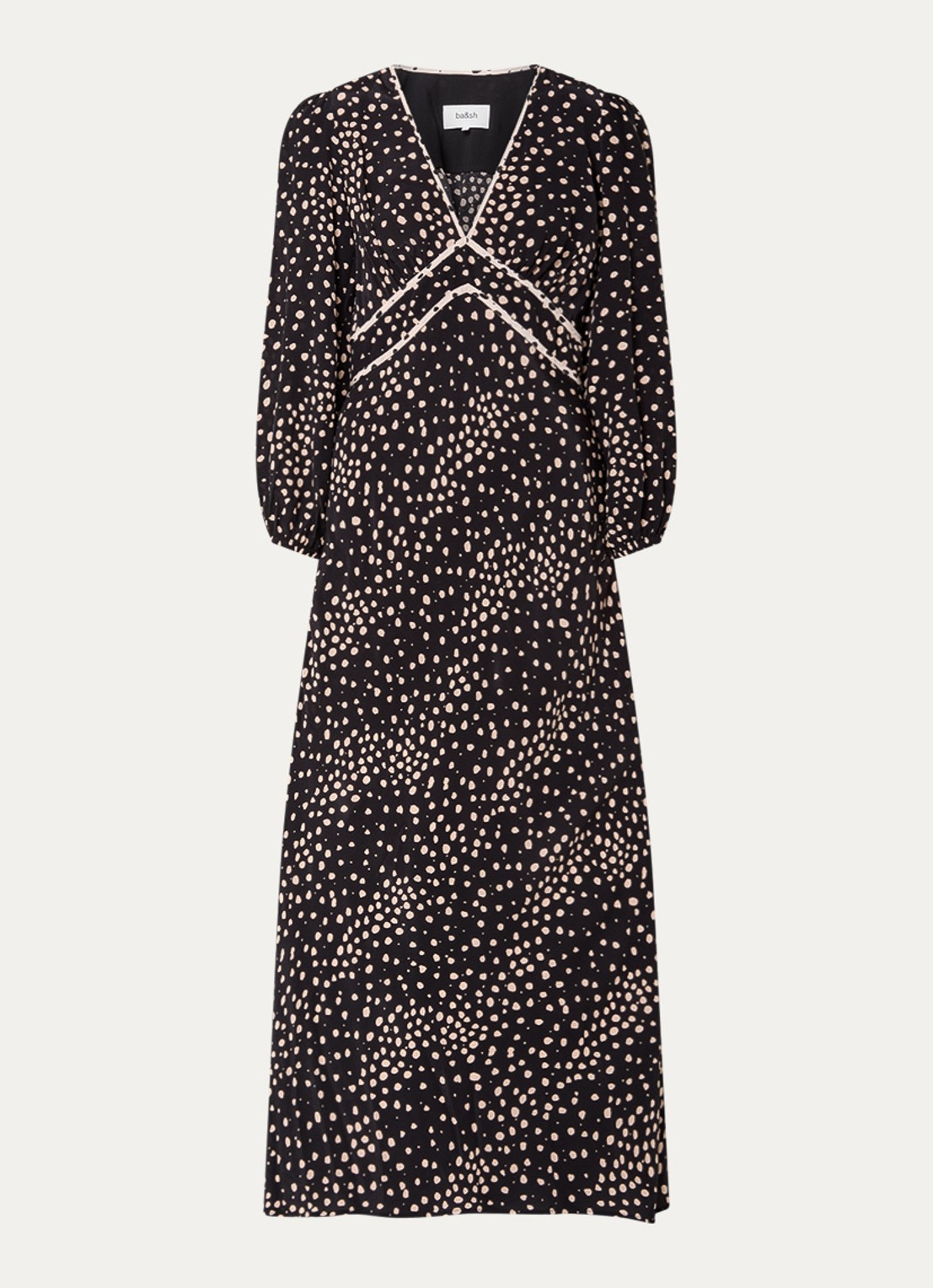 ba&sh Derby maxi tuniekjurk met stippenprint - voorkant zwart