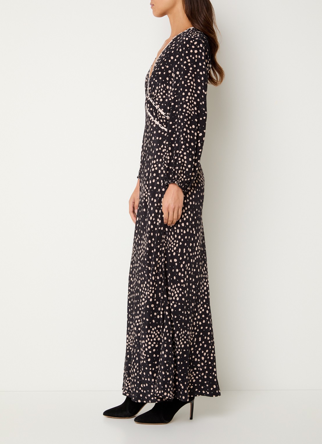 ba&sh Derby maxi tuniekjurk met stippenprint - voorkant 2 zwart