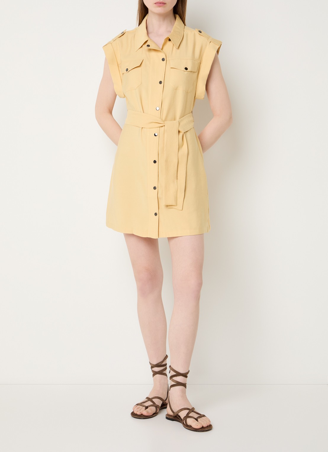 ba&sh Diala mini blousejurk met ceintuur - voorkant 2 geel