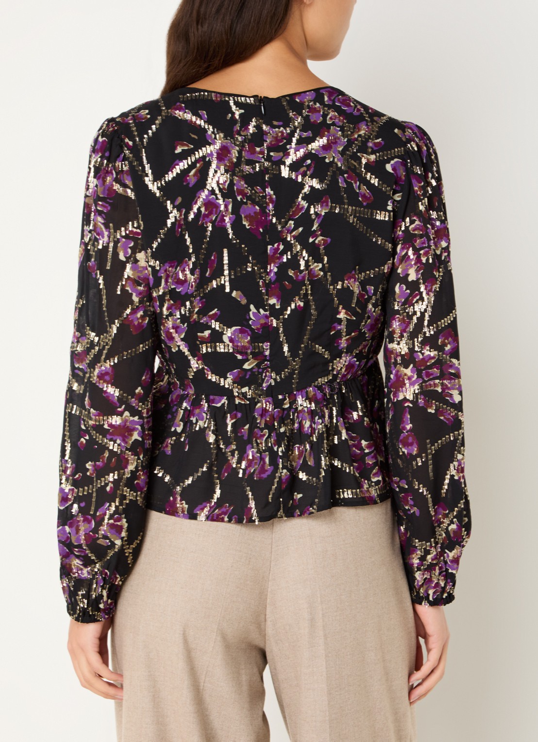 ba&sh Divine top in zijdeblend met print en lurex - achterkant 5 zwart
