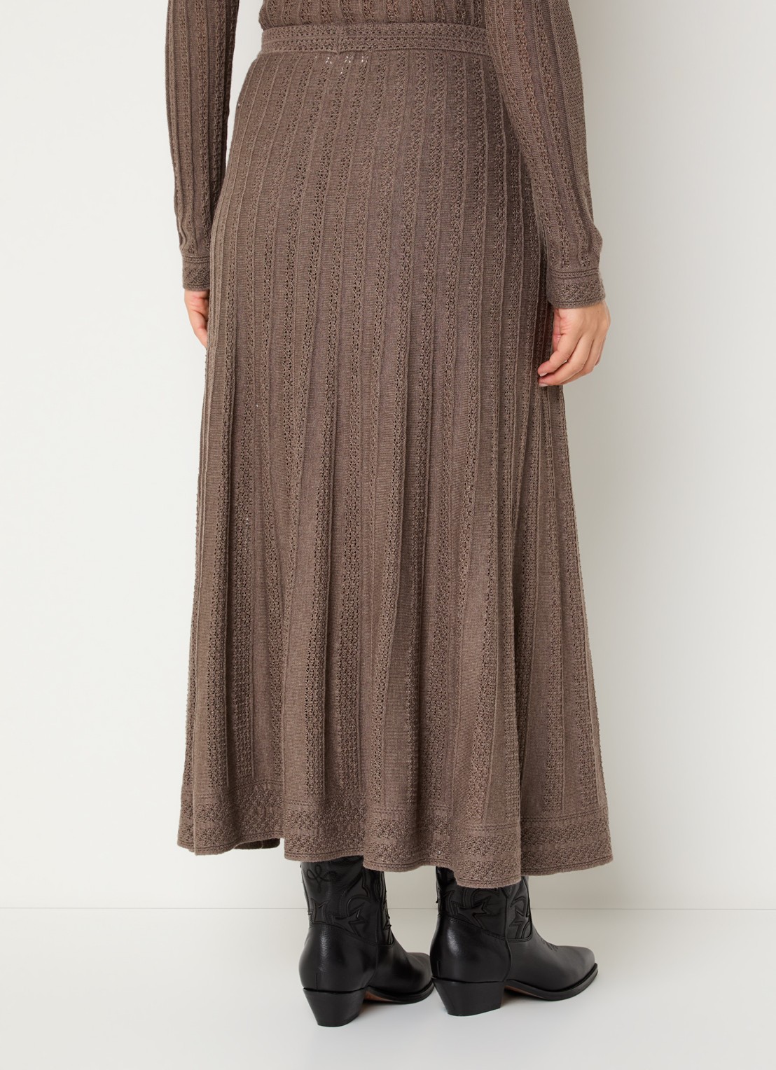 ba&sh Doha maxi rok in wolblend met opengewerkt dessin - achterkant lichtbruin