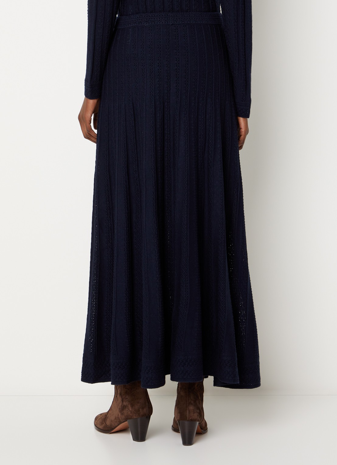 ba&sh Doha maxi rok in wolblend met opengewerkt dessin - achterkant 3 donkerblauw