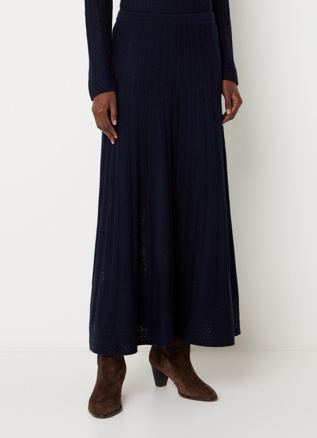 ba&sh Doha maxi rok in wolblend met opengewerkt dessin - detail 4 donkerblauw
