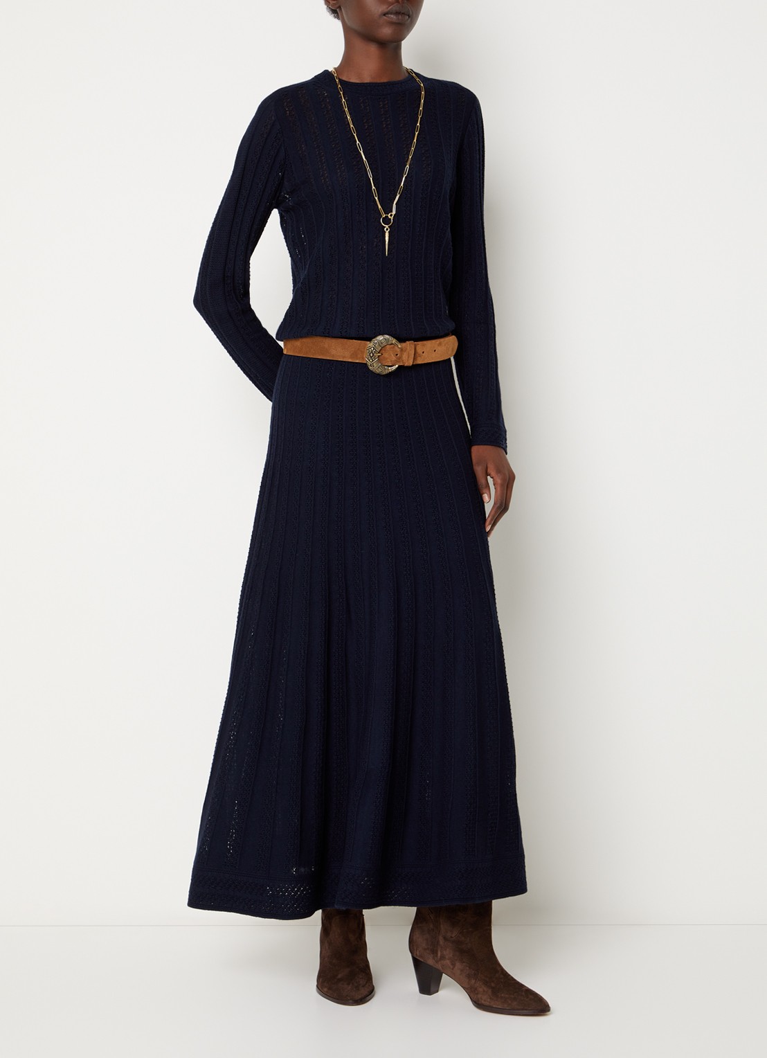 ba&sh Doha maxi rok in wolblend met opengewerkt dessin - voorkant 2 donkerblauw