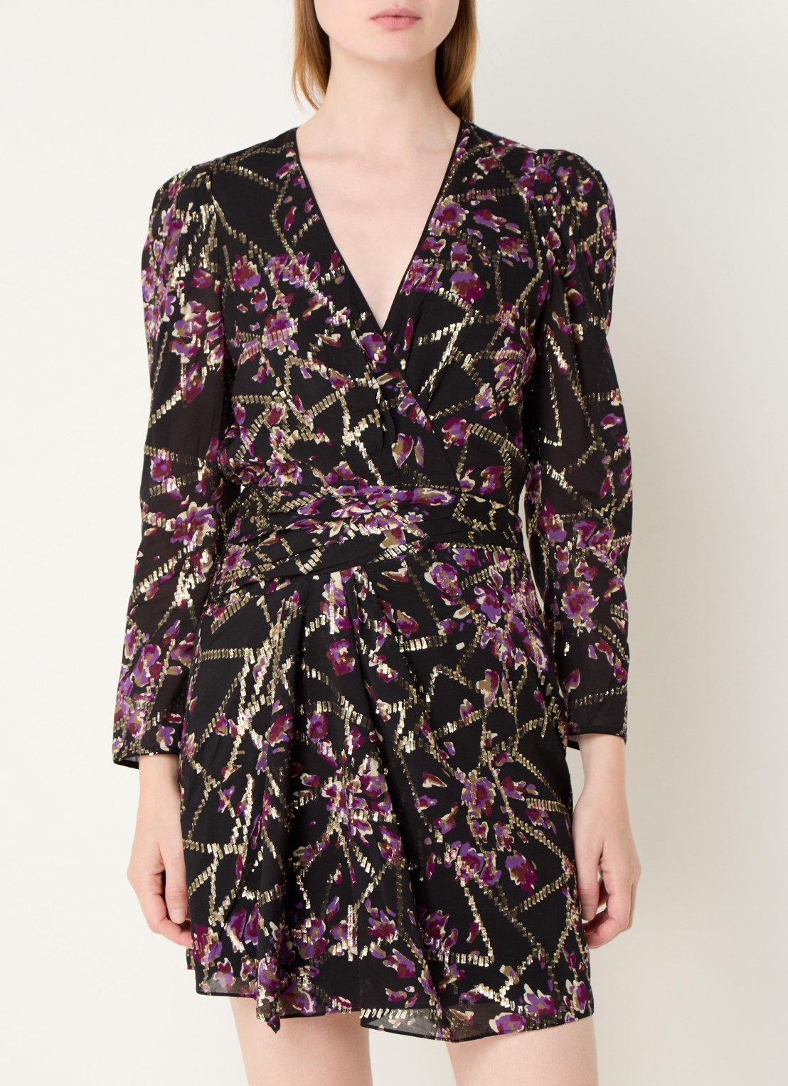 ba&sh Dola mini tuniekjurk in zijdeblend met print en lurex - detail 4 zwart