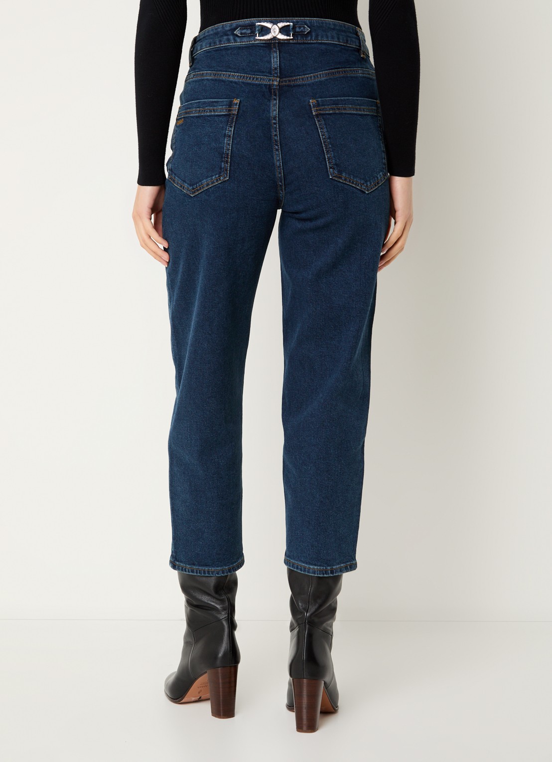 ba&sh Dona high waist cropped slim fit jeans met donkere wassing - achterkant 5 indigo