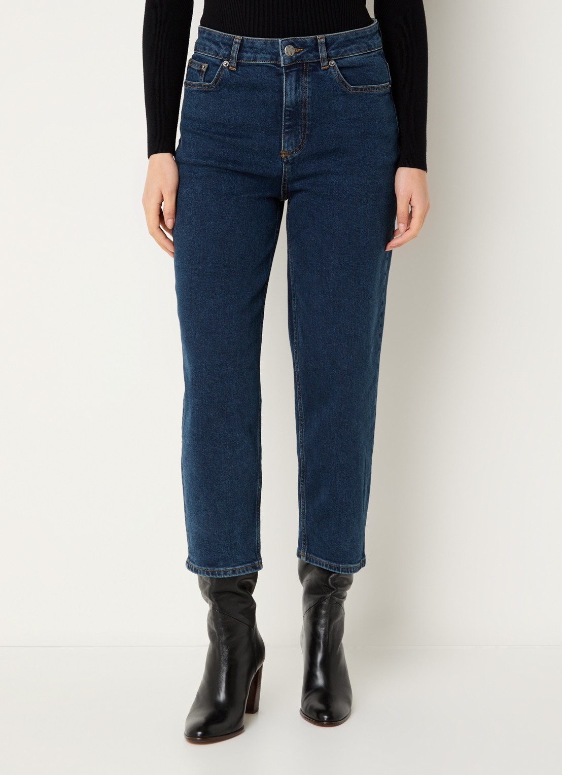 ba&sh Dona high waist cropped slim fit jeans met donkere wassing - detail 3 indigo