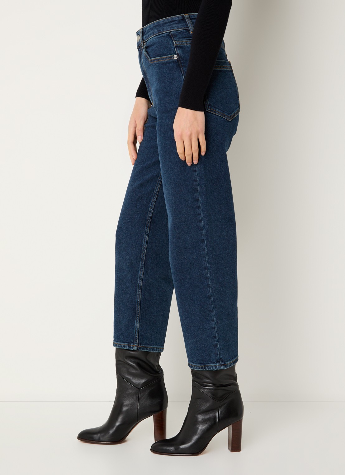 ba&sh Dona high waist cropped slim fit jeans met donkere wassing - detail 4 indigo