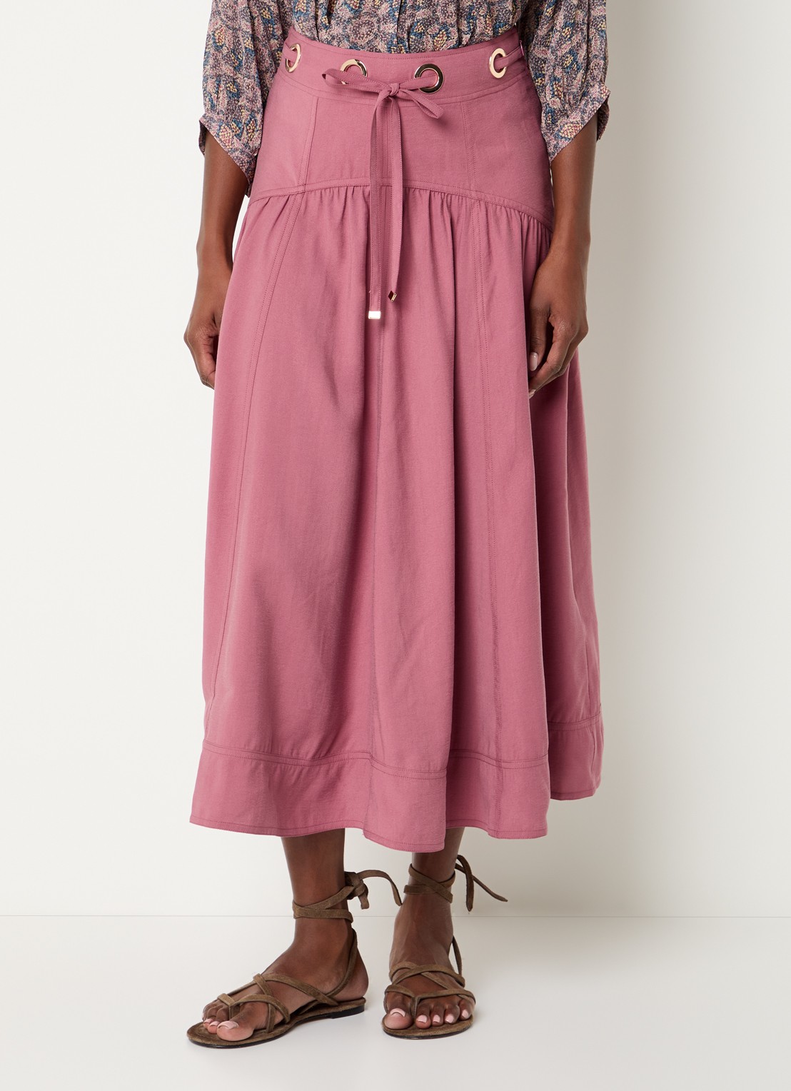 ba&sh Donia midi rok met strikceintuur - detail 4 koraal